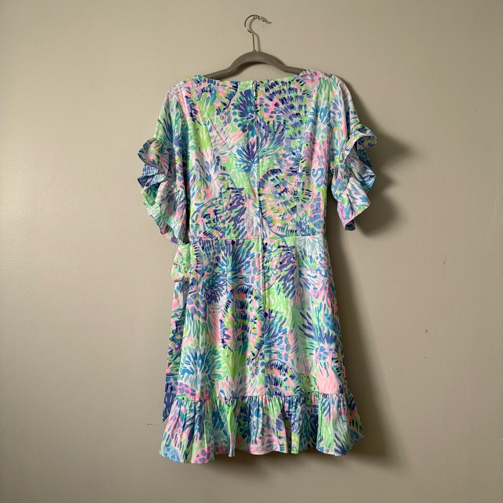 Lilly Pulitzer Darlah Print Ruffle Faux Wrap Dress in Shell of a Party - Picture 4 of 6